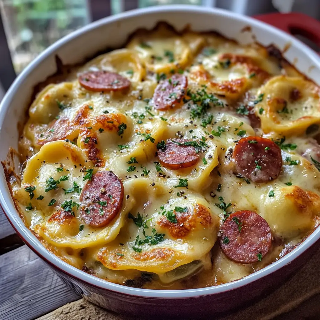 Crockpot Pierogi Casserole with Kielbasa