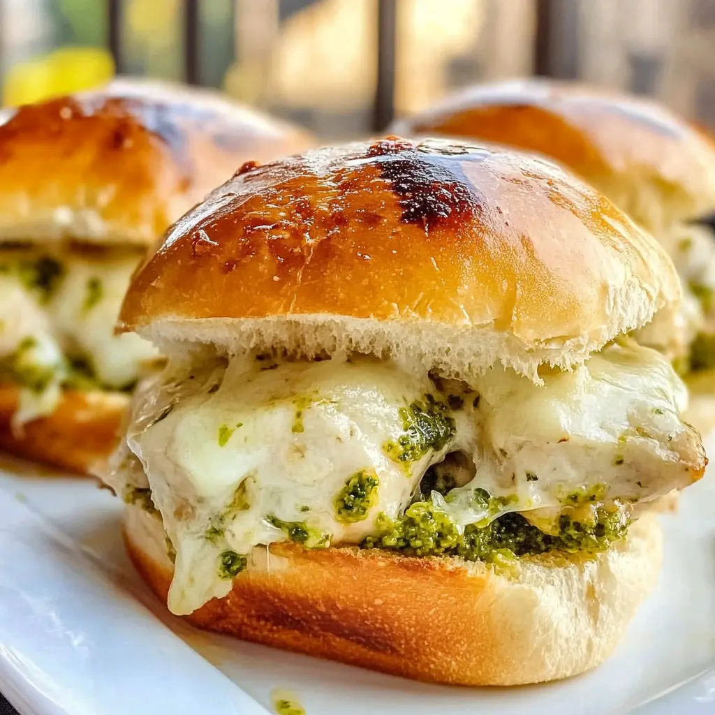 Cheesy Garlic Pesto Chicken Sliders