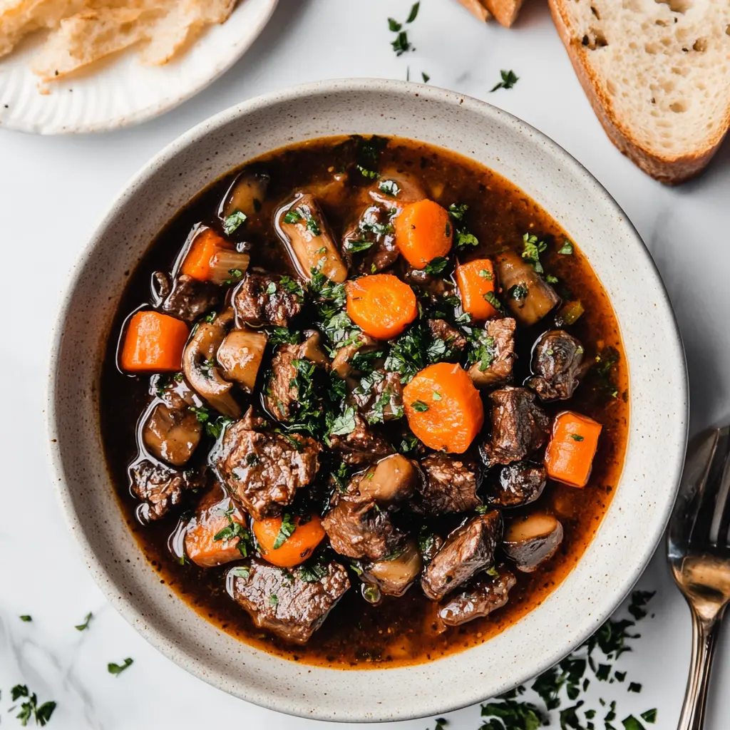 Red Wine Beef Stew with Mushrooms and Carrots