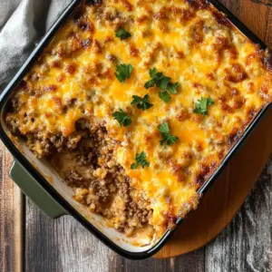 Cheddar-Crusted Ground Beef and Rice Casserole