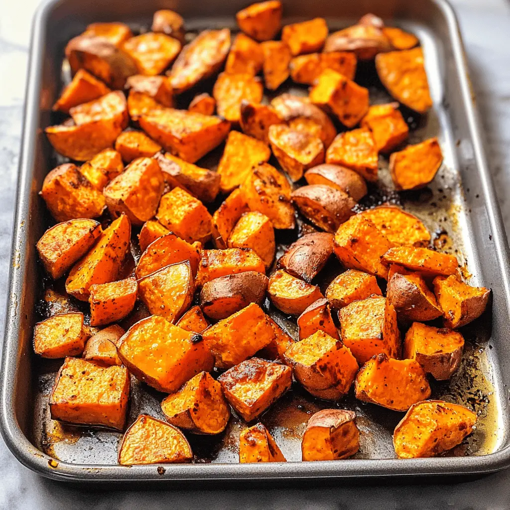 These roasted sweet potatoes are incredibly easy to make and packed with flavor! Tossed with olive oil, salt, and a hint of cinnamon, they turn crispy on the outside and tender on the inside. Perfect as a side dish for any meal or a healthy snack. Save this recipe to bring a delicious touch to your next dinner or meal prep!