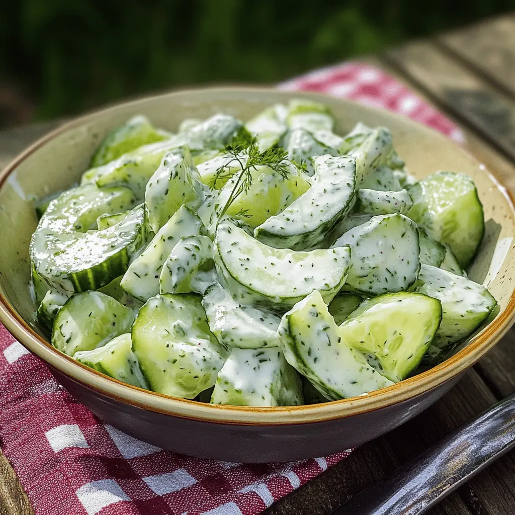 This Creamy Cucumber Salad is the perfect blend of crunchy cucumbers and a rich, tangy dressing. Featuring fresh dill and a hint of lemon, it’s a refreshing side dish for summer barbecues or weeknight dinners. Save this recipe to brighten up your meals and impress guests with its simple yet delicious flavors!