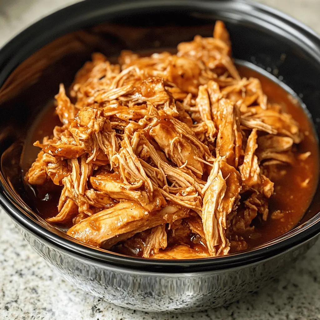 Transform your dinner routine with this easy Crockpot BBQ Pulled Chicken! Juicy chicken thighs slow-cooked in a tangy barbecue sauce create a mouthwatering flavor that everyone will love. Perfect for tacos, sandwiches, or salads, this recipe makes meal prep a breeze. Save this pin for delicious family meals or game day gatherings!