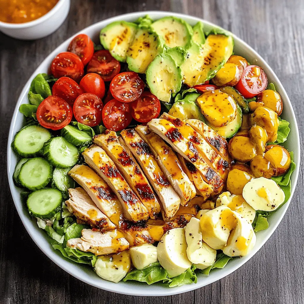 This Grilled Chicken Cobb Salad with Honey Dijon is a fresh and colorful meal that's bursting with flavor! Packed with grilled chicken, crisp veggies, creamy avocado, and a sweet and tangy dressing, it’s perfect for a light lunch or dinner. Save this recipe for your next gathering or meal prep session – your taste buds will thank you!