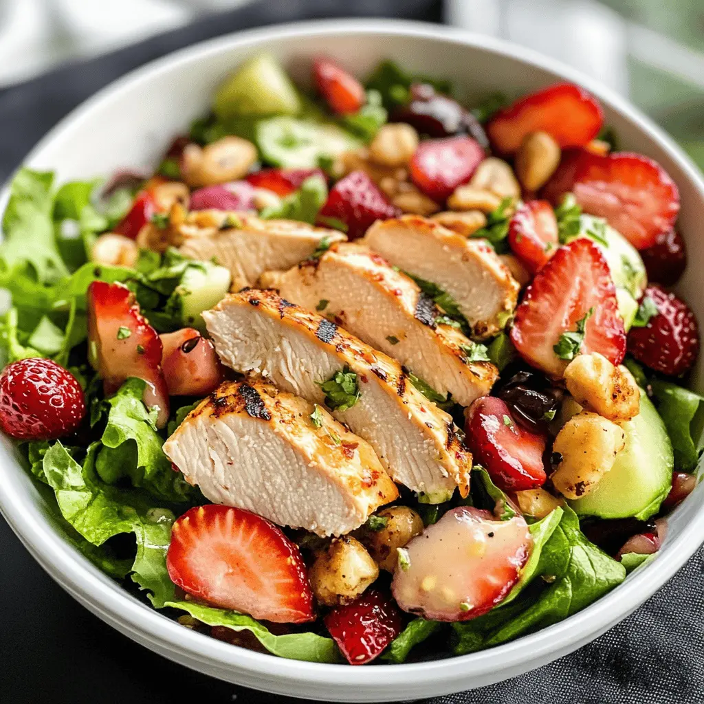 Brighten up your meal with this refreshing Strawberry Chicken Salad, featuring tender chicken and juicy strawberries for a delightful combination. Tossed with crisp greens and a light vinaigrette, this dish is perfect for lunch or a light dinner. Save this recipe for your next outdoor gathering or picnic!